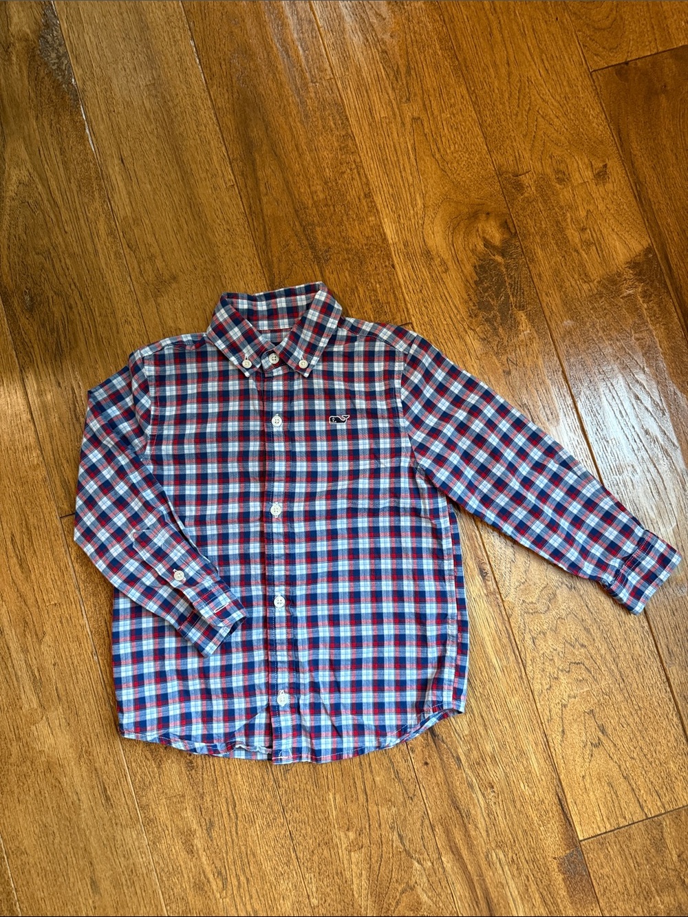 Vineyard Vines Boys Whale Shirt 100% Cotton Plaid Button-Down in Red, Blue&White